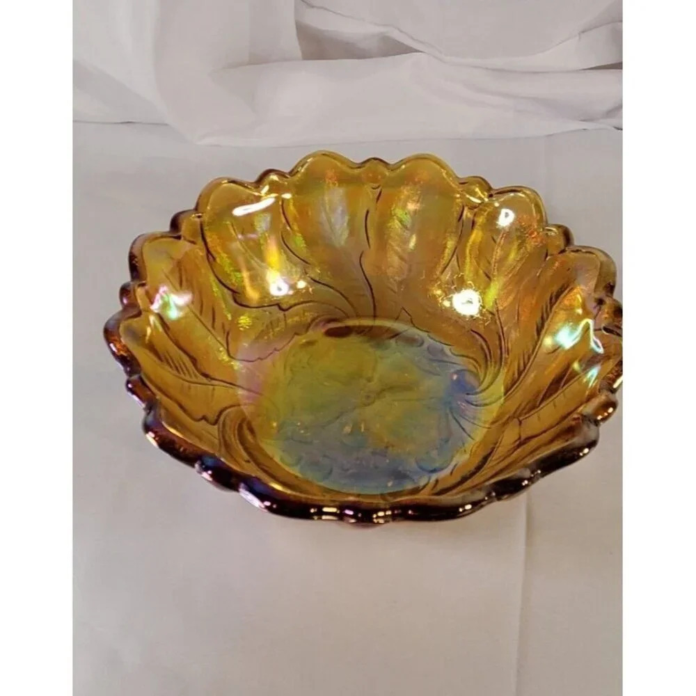 Vtg Indiana Glass Iridescent Gold Carnival Glass #1211 3pc Console Set Footed - Picture 9 of 13